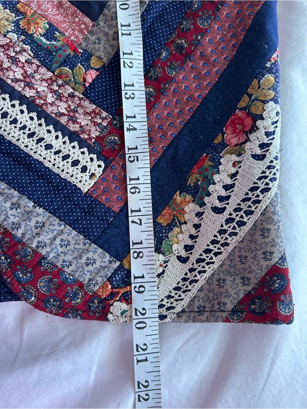 Patchwork Vintage Handmade Quilted Vest in Navy, Red, Cream Floral - Picture 9 of 9